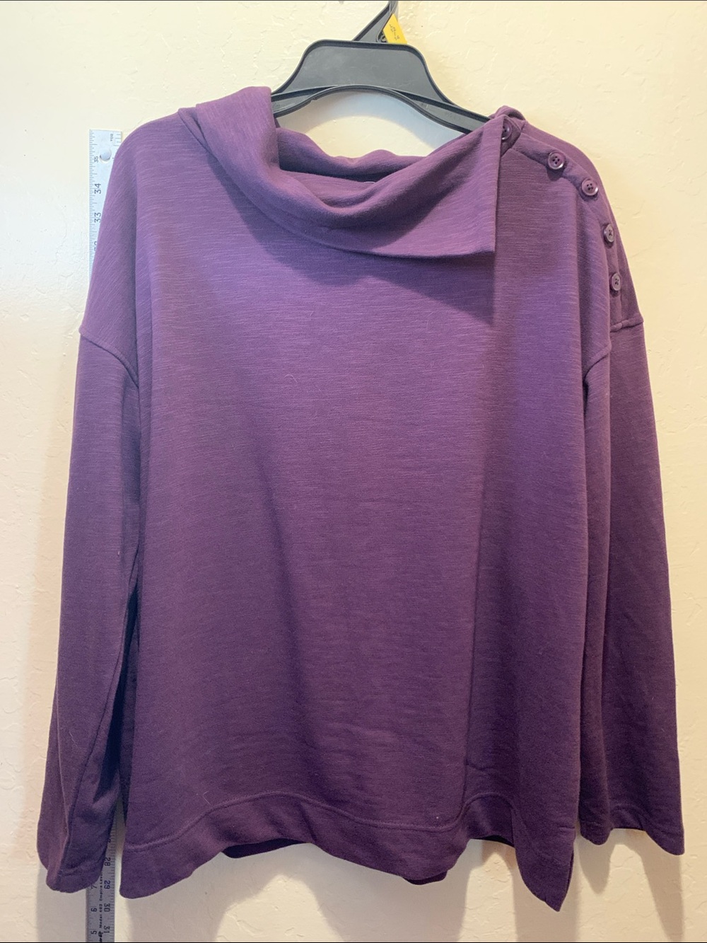 Christopher & Banks Plum Cowl Neck Button-Shoulder Sweater